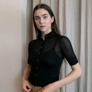 Mara Hoffman Veronica Semi-Sheer Knit Polo Sweater